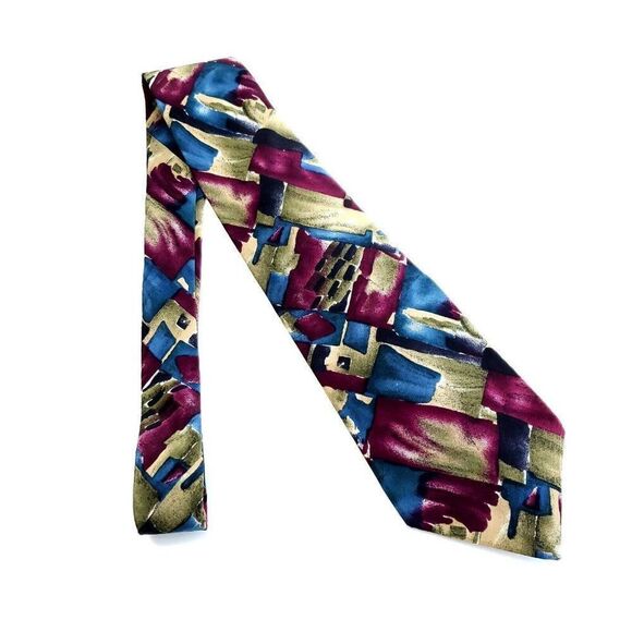 Pierre Cardin Abstract Blue Purple Beige Wide Silk Tie‎ - Picture 6 of 6